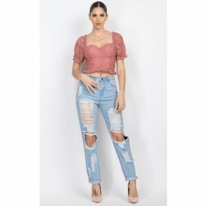 DENIM BLVD High Rise Ripped Mom Jeans